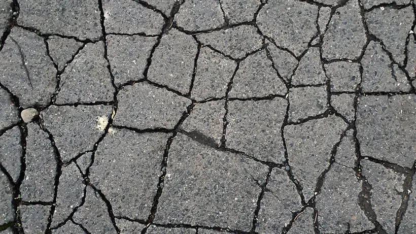 Interlocking alligator cracking across an asphalt surface where the base beneath has failed