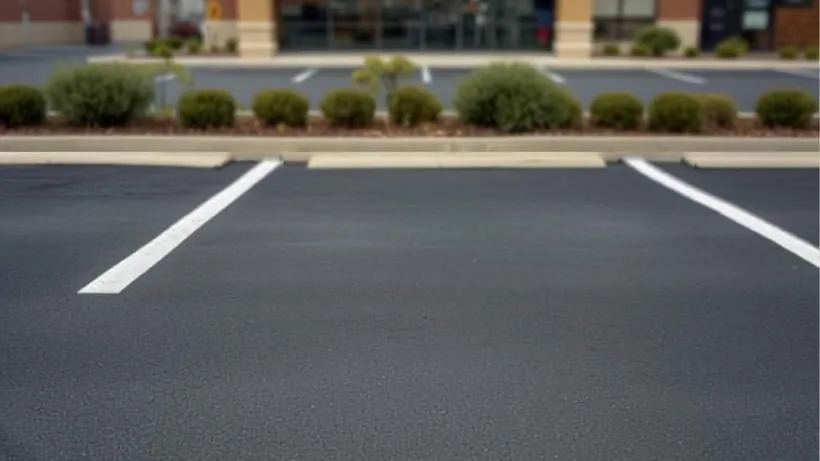 Commercial asphalt parking lot with freshly painted white stall striping